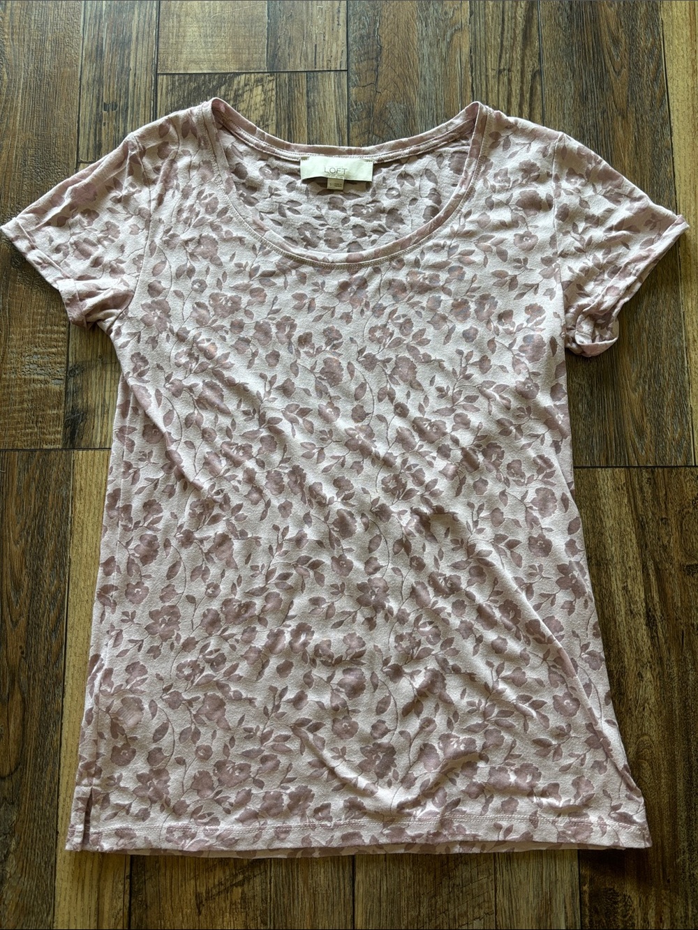 LOFT Dusty Pink Floral Short Sleeve Scoop Neck Tee